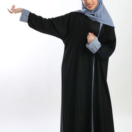 عباية دبل فيس قماش كريب رمادي وأسود 5066