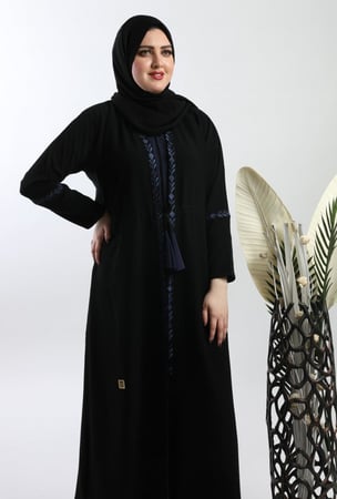 عباية سوداء بقماش مشبوك باللون الأزرق 5081