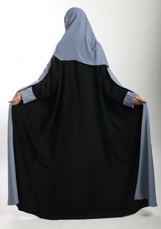 عباية دبل فيس قماش كريب رمادي وأسود 5066