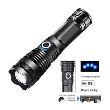 كشاف شحن قوي بطارية 1800 زووم مع 4 أوضاع إضاءة DLC-ألمونيوم أسود