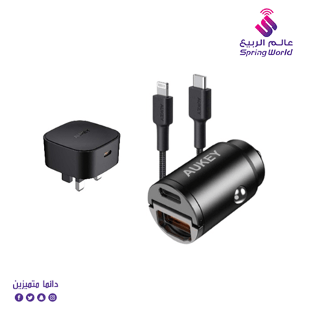 بكج اوكي PD، فيش جداري مع شاحن سيارة مع كيبل تايب سي لايتينج