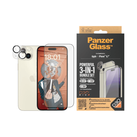 بكج حماية جوال بانزر جلاس للأيفون 15 - شفاف