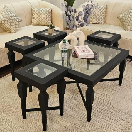 طقم طاولة خشب بسطح زجاج