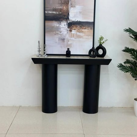 كونسول خشب اسود بسطح بديل رخام