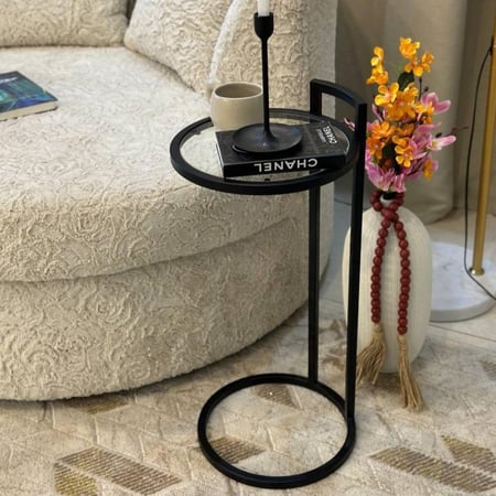 طاولة خدمة حديد أسود زجاج شفاف