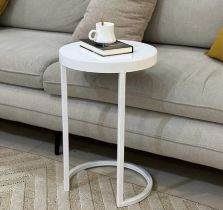 طاولة خدمة عصرية شكل دائري تدخل في الكنب لون أبيض