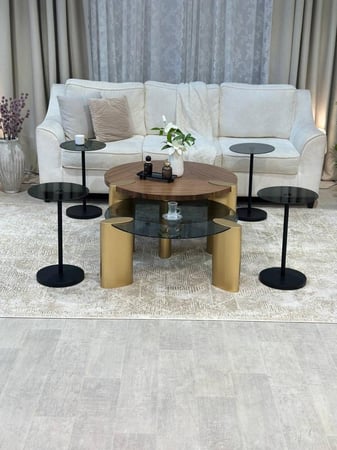 طقم طاولات ضيافة مع4 خدمه زجاج اسود