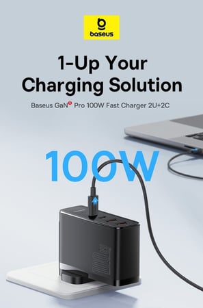 Baseus wall charger with two Type-C ports and two USB ports, up to100W