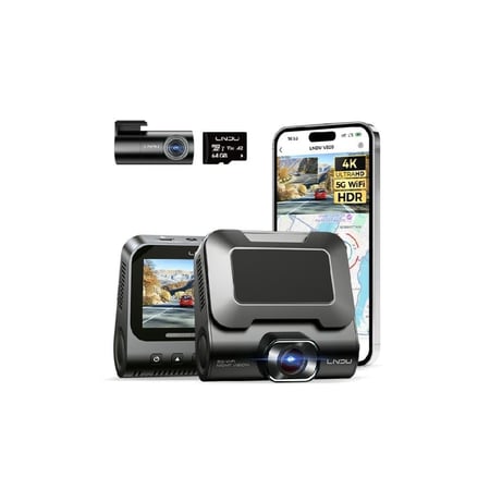 LINGDU داش كام V820 كاميرا سيارة أمامية بدقة 4K وخلفية 1080p مزدوجة