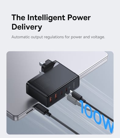 Baseus wall charger with two Type-C ports and two USB ports, up to100W