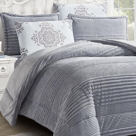 طقم مفرش شتوي رمادي محفور مزدوج بتصميم فاخر مثل مفارش كرز لنن