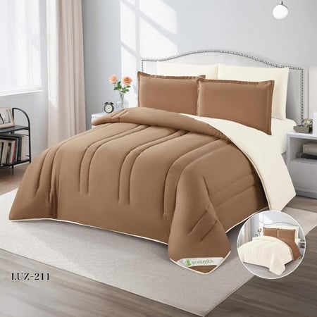 طقم مفرش فندقي لوزي وجهين سادة | 4 قطع – نفرين – موديل LUZ