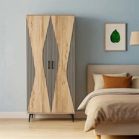 خزانة ديكور خشبية بتصميم مضلع وأرجل معدنية