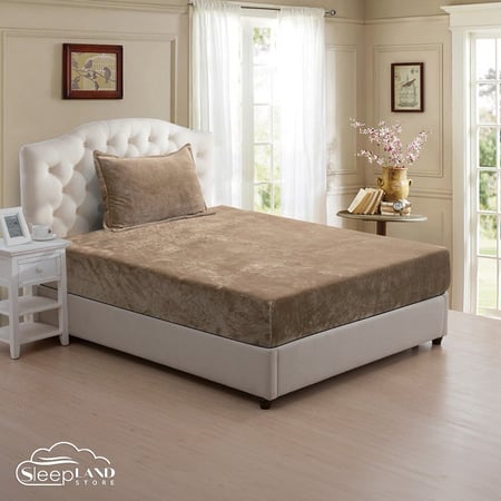 مفرش سرير فندقي 200x120 مخمل بيج فاخر سليب لاند ينافس سليب هاي وسيلي