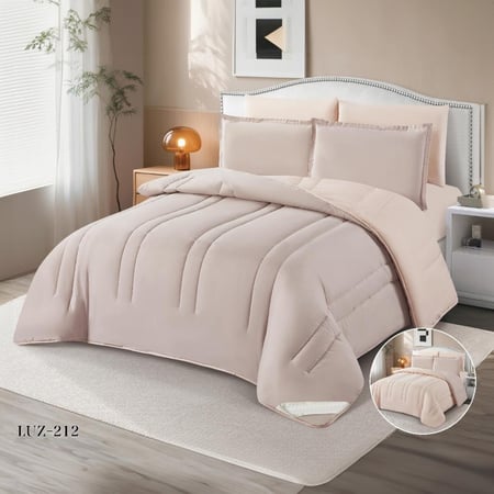 طقم مفرش فندقي لوزي وجهين سادة | 4 قطع – نفرين – موديل LUZ