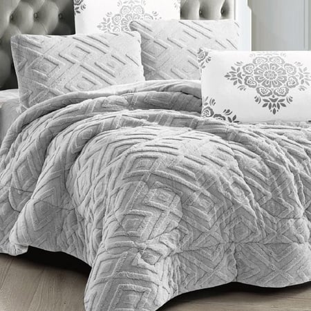 طقم مفرش شتوي رمادي مزدوج بتصميم عصري افضل من مفارش مفرشكوم