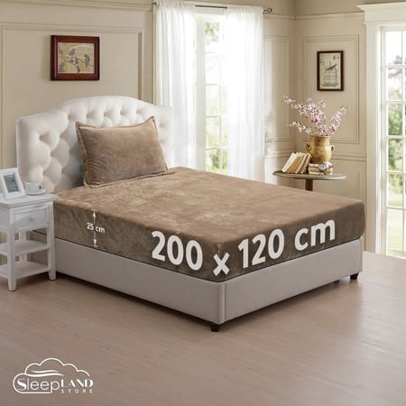 شرشف سرير فندقي 200x120 مخمل بيج ارتفاع 25 سم سليب لاند ينافس رد روز