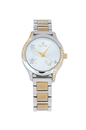 ساعة نسائي  جليتر بلونين مينا فضي استالس ستيل بمينا ورود