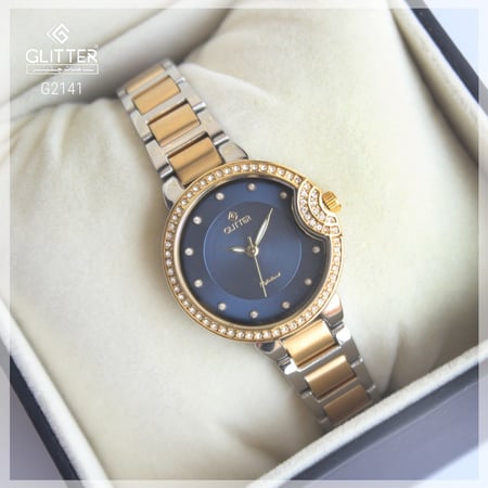 ساعة نسائي جليتر بلونين مينا أزرق استالس ستيل
