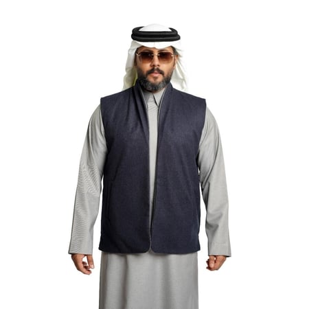 سديري ياقة دبل فيس جوخ - رجالي  قلاب (رمادي غامق-  رمادي)