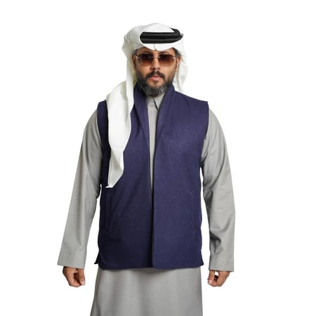 سديري ياقة دبل فيس جوخ - رجالي  قلاب (اسود- كحلي)