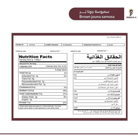 القيمة الغذائية - رقائق سمبوسة بر