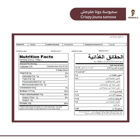 القيمة الغذائية - رقائق سمبوسة مقرمشة