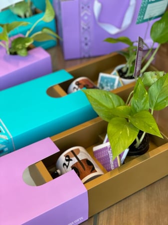 عيدية كاملة  بوكس مع الكيس واكواب الحروف العربي و الشوكلاته و شجرة البوتس الطبيعيه