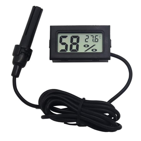مقياس حرارة ورطوبة رقمي مستطيل أسود داخل وخارج الغرف والمستودعات