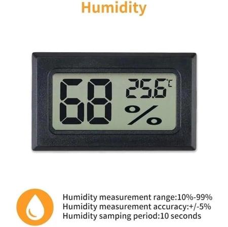 مقياس حرارة ورطوبة رقمي مستطيل أسود داخل وخارج الغرف والمستودعات