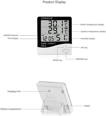 مقياس حرارة ورطوبة رقمي HTC2 داخل وخارج الغرف والمستودعات