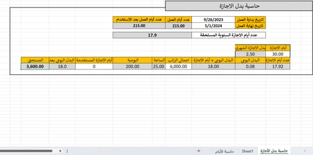 حاسبة رصيد الأيام وبدل الأجازة