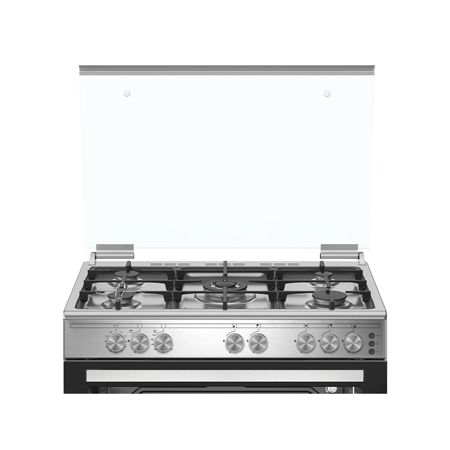 موقد طبخ غاز جنرال سوبريم, مقاس 90*60 سم, 5 شعلات, امان كامل, شواية, حامل قدور زهر, ستيل, تركيا