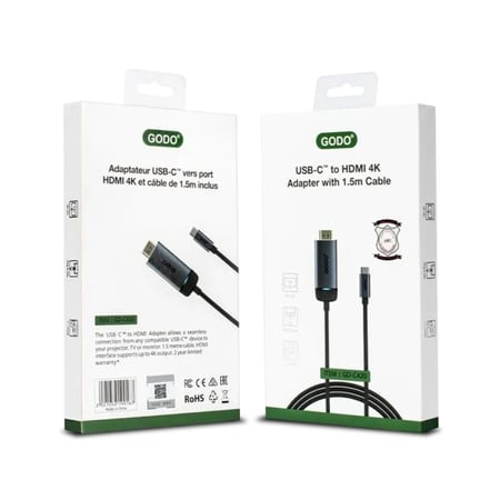 عرض ال (45) وصلة تايب سي إلى HDMI من GODO – دقة 8K و60 إطار/ثانية، طول 1.5 متر