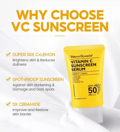 فيتامين C كريم وقاية من الشمس تبييض البقع واصلاح البشرة  واقي من الشمس   SPF 50+ PA+++ UVA/UVB Sunblock 50X فيتامين سي اليمون 3X