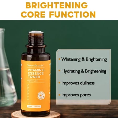 تونر فيتامين سي من فيبرانت جلامور من إدارة الغذاء والدواء الأمريكية يعمل على إزالة البقع الداكنة ويقلل الكلف