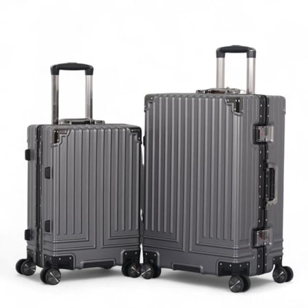 طقم حقائب سفر فاخر من الألمنيوم: متانة وأناقة لا تضاهى - مكون من 2 قطع - بكفرات دبل واقفال مزدوجة ضد السرقة