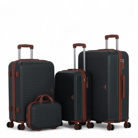 طقم شنط فايبر ABS مكون من 4 قطع يشمل حقيبة مكياج  - ماركة AVIATOR - اخضر غامق مع بني