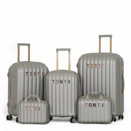 طقم شنط سفر دبش عروسة - مكون من 5 قطع يشمل 3 شنط تروللي وشنطتين للمكياج -بكفرات دبل -وسحاب توسعه- من ماركة TONYI