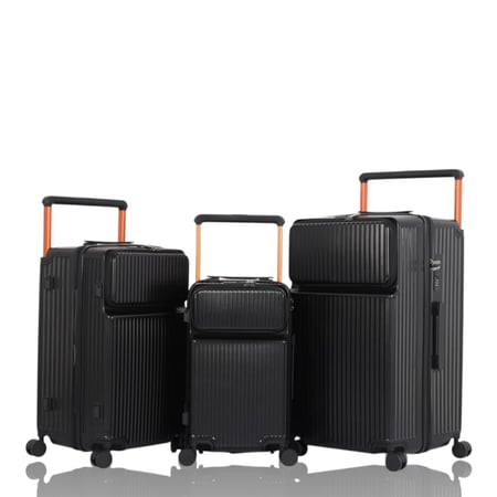 طقم حقائب سفر صلبه مكون من 3 قطع بكفرات دبل وحامل كوب وقفل رقمي ثابت