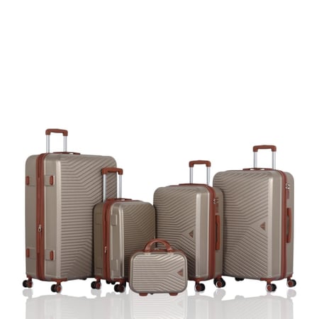 طقم حقائب سفر دبش عروسة - مكون من 5قطع يشمل  -بكفرات دبل صامتة - ماركة AVIATOR