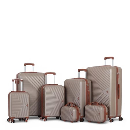 طقم حقائب سفر دبش عروسة - مكون من 7 قطع يشمل 5 شنط تروللي وشنطتين للمكياج -بكفرات دبل صامتة - ماركة AVIATOR