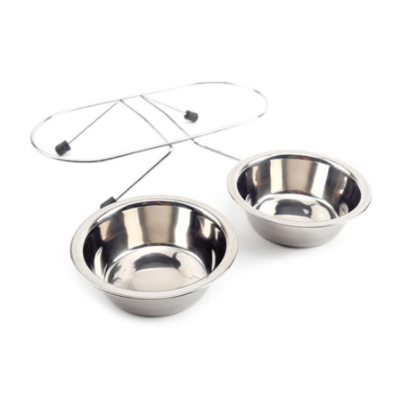 صحن طعام وشراب ستيل مزدوج للقطط والكلاب