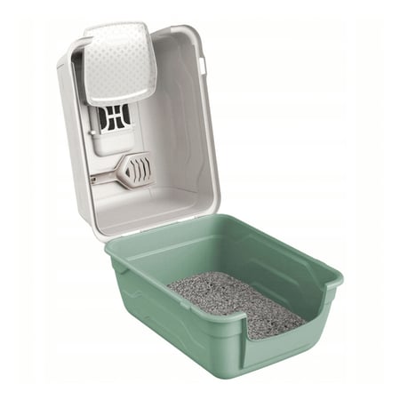 ليتر بوكس مغلق للقطط مع مجرفه داخليه وفلتر - اخضر - انياب