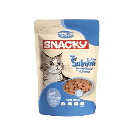 سناكي أظرف طعام رطب بالسالمون للقطط المعقمة بالجلي 85 جرام