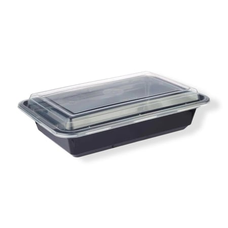 علب بلاستيك مستطيلة للمايكرويف لون اسود 38اونص (150 حبة)