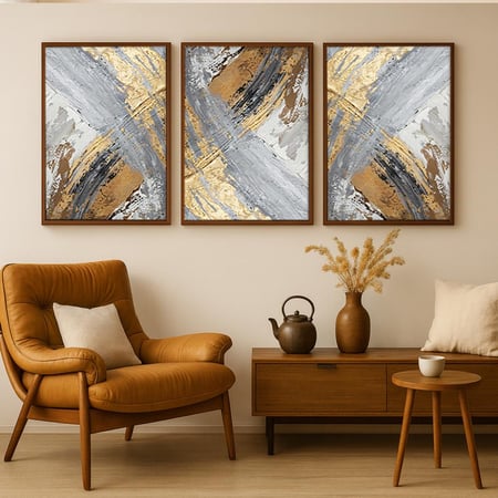 لوحات ثلاثية قماشية مودرن - بتصميم تجريدي - كل قطعة 40×60 سم