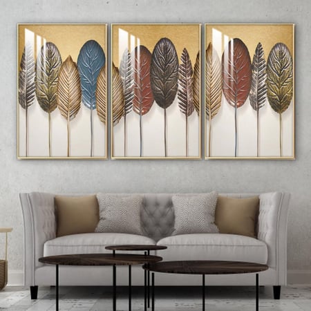 ثلاث لوحات جدارية مع برواز واكريلك شفاف