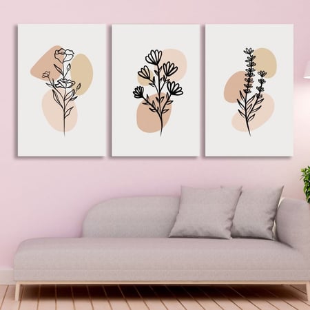 ثلاث لوحات قماشية بتصميم زهور