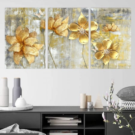 ثلاث لوحات قماشية مودرن بتصميم ورد